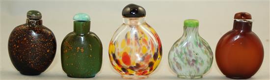 Five Chinese glass snuff bottles, 1730-1860, Richards no.s 189, 190, 273, 278 and 400